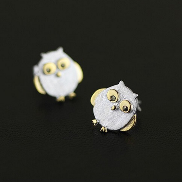 Happy Owl Stud Earrings - 925 Sterling Silver