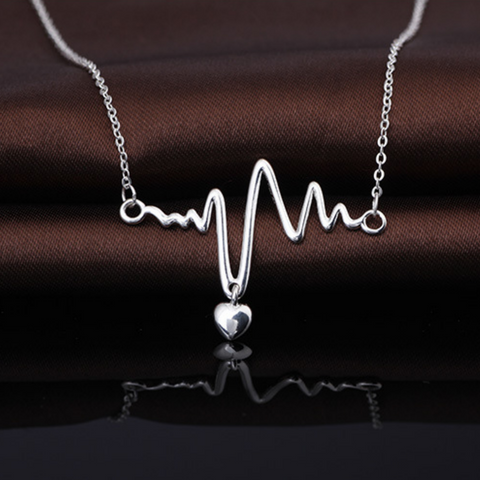 Heartbeat Lifeline Pulse Pendant Necklace  - 925 Sterling Silver - Owl J
 - 1