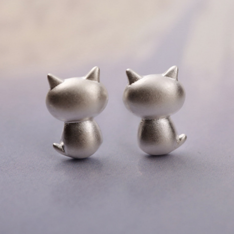 Funny Fat Cat Earrings - 925 Sterling Silver - Owl J
 - 1