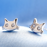 Cat Face Earrings - 925 Sterling Silver - Owl J
 - 1