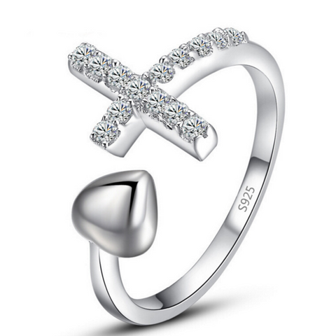 Heart Cross Ring -925 Sterling Silver - Owl J
 - 1