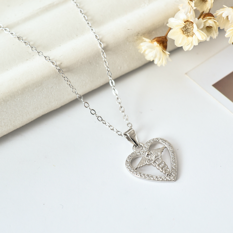Heart Caduceus Necklace - 925 Sterling Silver - Owl J
 - 8