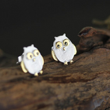 Happy Owl Stud Earrings - 925 Sterling Silver - Owl J
 - 1